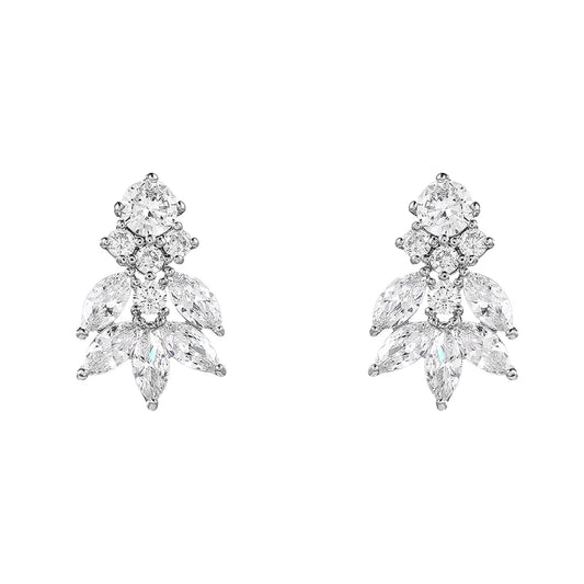 Brand Marquise Leaf Cubic Zirconia Cluster Wedding Stud Earrings for Women Bride Bridesmaids Mother of Groom