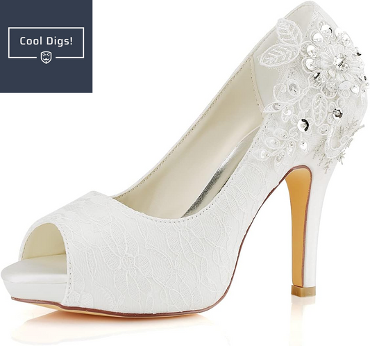 Emily Bridal Bridal Shoes Lace Wedding Shoes Lace Peep Toe High Heel Bridal Shoes